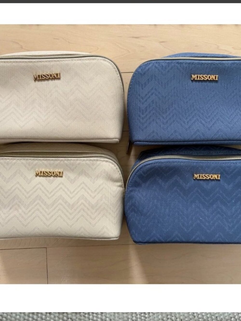 Missoni x Delta Cream and Blue Cosmetic Bags - lot of FOUR